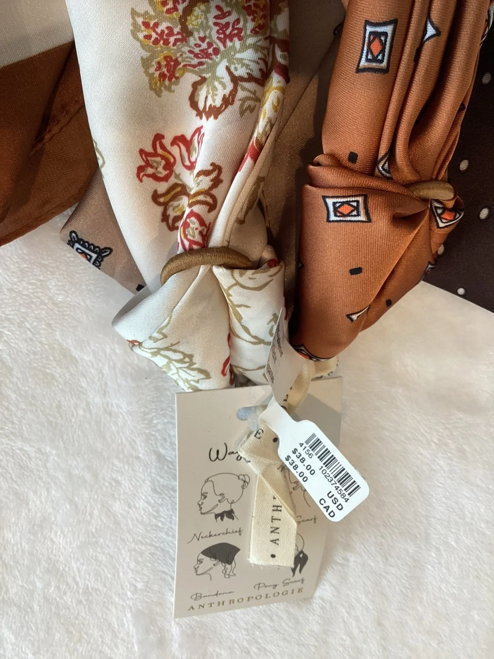 Anthropologie Silky Hair Scarf Set of 2 Hair Scarves New Black Brown